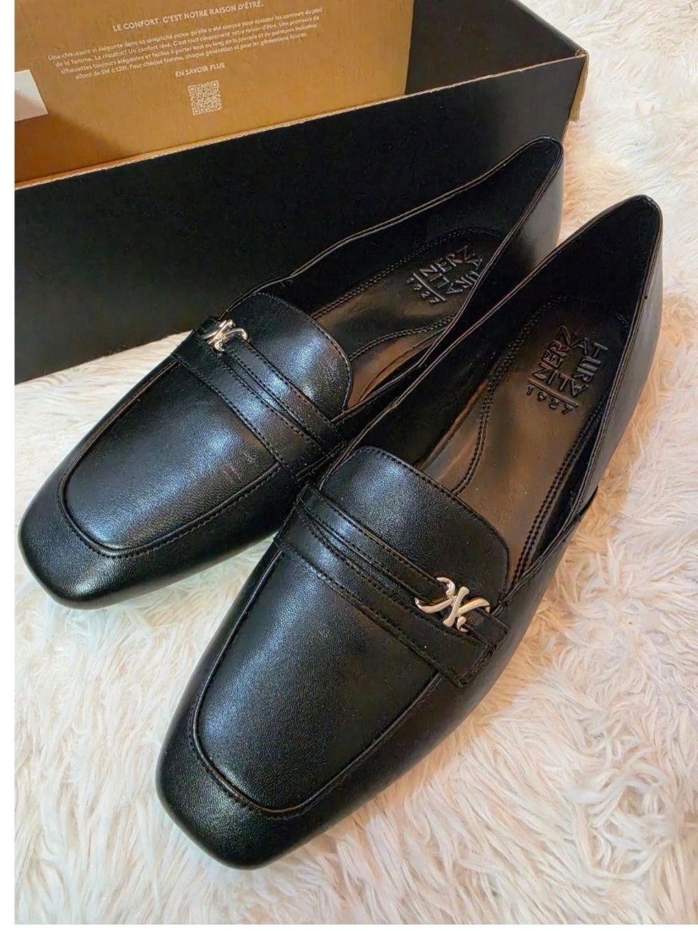 NIB Naturalizer Create Black Leather Slip On Loafers Women's 7M Square Toe - Picture 10 of 15